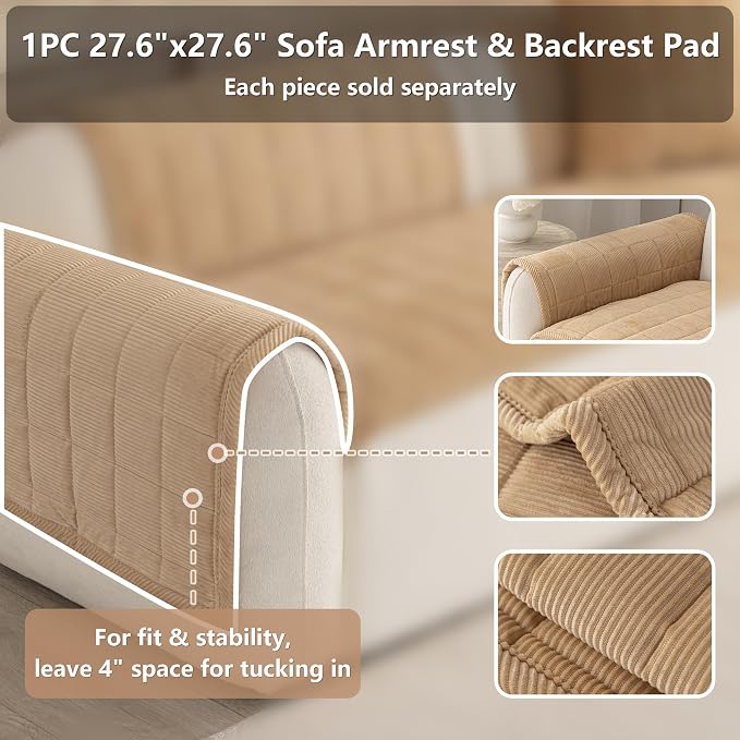 Premium Washable Couch Cover for Dogs, Non Slip Sectional Sofa Protector for L Shape Couch,Dog Couch Cover for Waterproof(1PC/27.6"x27.6",Khaki)