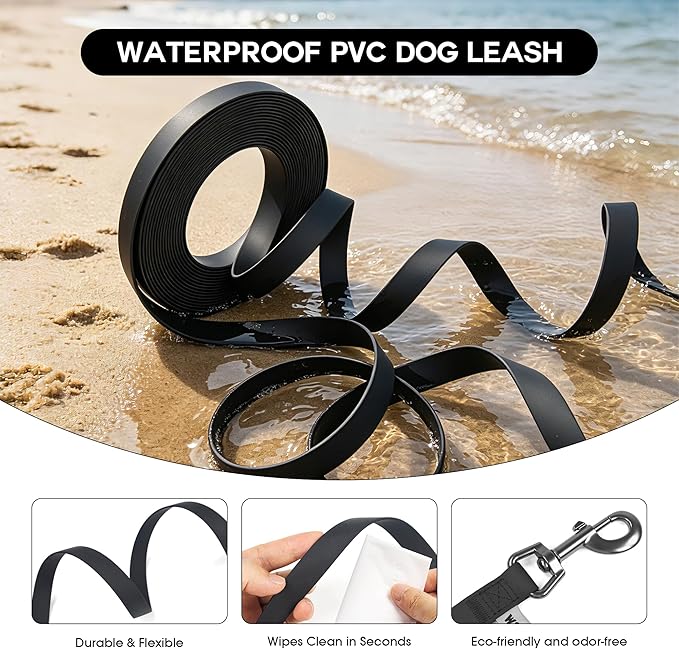 Wolfone 30ft Black Long Leash - Waterproof Training Dog Leash for Recall, Swimming, Camping, Beach, Hunting, Walking