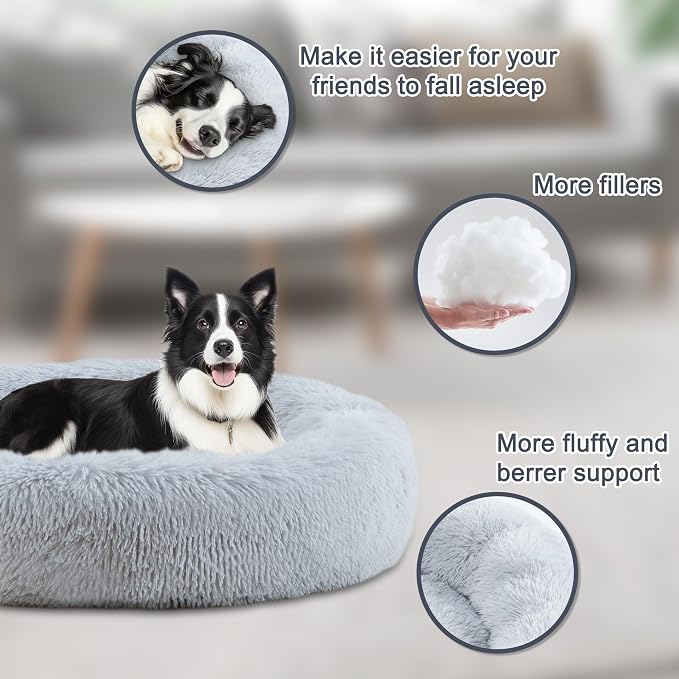 ELSKER&HOME Calming Dog Bed,Donut Washable Warming Soft Round 39 inches Dog Beds for Large Dogs,Anti-Anxiety Fluffy Plush Cushion Bed Fits up to 120 lbs Pets