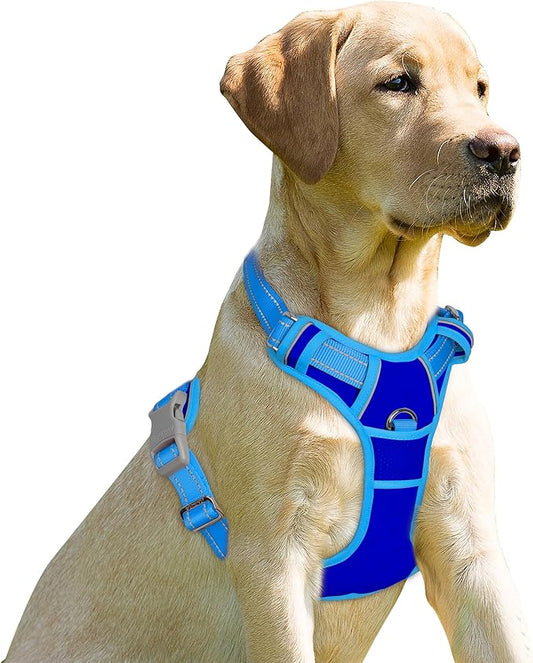 BARKBAY No Pull Dog Harness Front Clip Heavy Duty Reflective Easy Control Handle for Large Dog Walking(Sapphire Blue & Blue,XL)