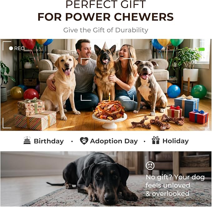 Kseroo 3-Pack Indestructible Dog Chew Toys for Aggressive Chewers: Bacon Flavored Rock-Hard Solid Nylon, Tough Dog Bones for Medium/Large Dogs 25-90lbs, Heavy Duty Dog Toys to Keep Them Busy, Brown-XL