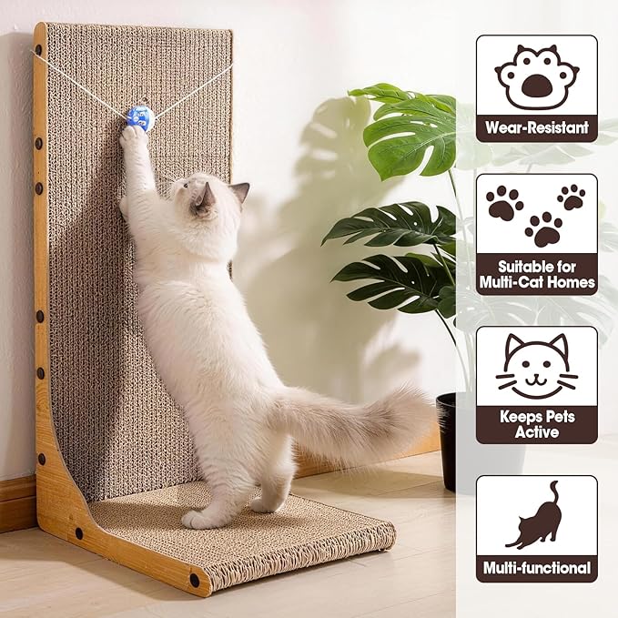 2 Pack Cat Scratcher, 23.6 Inch L Shape Vertical Cat Scratching Board with Ball Toy for Indoor Cats, Large Cat Scratching Post for Wall and Couch