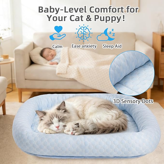 Cat Cooling Mat, Summer Cooling Pet Bed Mat for Cats or Small Dogs Puppy, 23.6"x19.7" Calming Anxiety Relief Small Dog Bed with 3D Sensory Dot,Soft & Comfortable Pet Pad with Anti-Slip Bottom