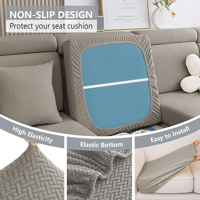 hyha Waterproof Sectional Couch Cushion Covers, Wear Resistant Sofa Slipcovers Washable, Anti Slip L Shape Couch Covers for Sectional Sofa, Furniture Protector for Pets (1 Piece Chaise, Taupe)