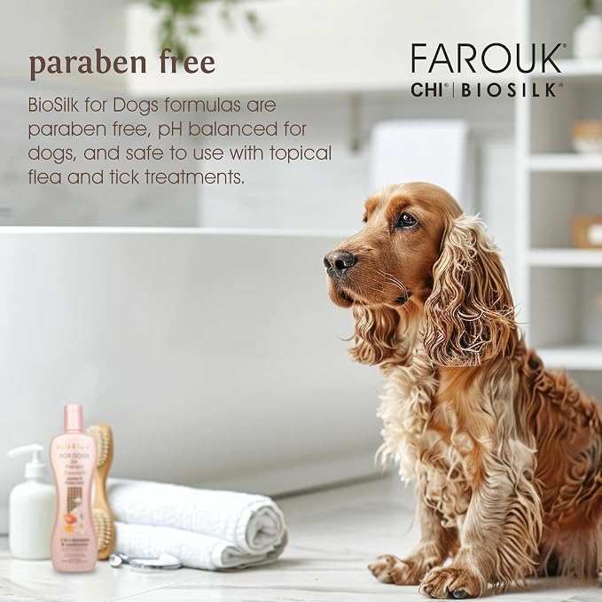 BioSilk for Dogs Silk Therapy Irresistible 2-in-1 Shampoo and Conditioner, Jasmine and Honey Scent, Hydrolyzed Silk Proteins, Paraben Free, pH Balanced for Dogs, Safe 8 Weeks+, 12 fl oz