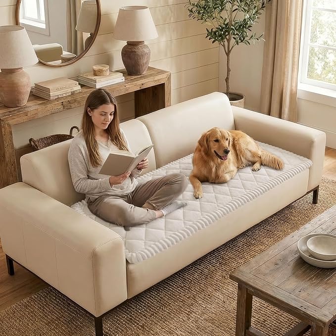 Smiry Couch Cover for Dogs, Non Slip Washable Pet Sofa Protector for Large Dogs, Cats, Fuzzy Plush Sofa Covers Backrest & Armrest, Against Fur, Dirt & Scratch Resistant, White, 27.6"×27.6"