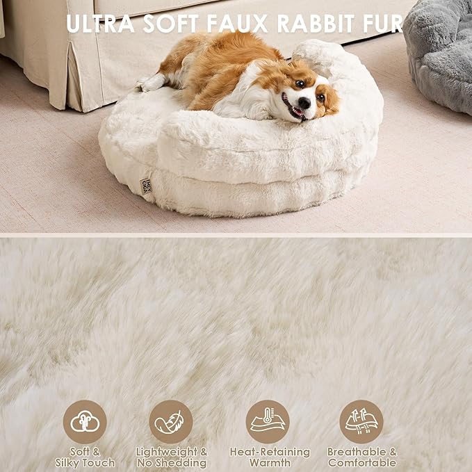 EHEYCIGA Soft Dog Couch Bed for Large Dog, Fluffy Medium Dog Bed with Removable Washable Cover, Bolster Pet Sofa, Waterproof and Non-Slip, 36" x 36"x 9", Cream