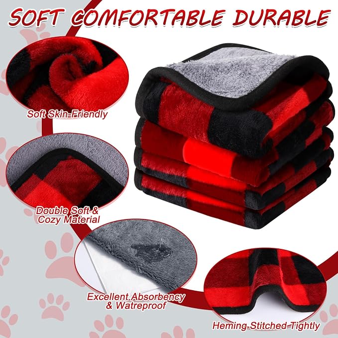 Reginary 4 Pcs Waterproof Guinea Pig Blankets Washable Small Animal Fleece Bedding Absorbent Guinea Pig Cage Liners Reusable Training Pee Pad Pet Sleep Mat for Hamster(Plaid,12 x 12 Inch)