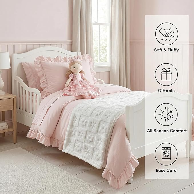 Americanflat 30x40 Jacquard Kids Throw Blanket - Soft and Breathable Mini Fleece Throw Blanket for Couch, Bed, Chair - Fleece Blankets Perfect for Home, Bedroom, or Outdoor - Flower Design in Cream