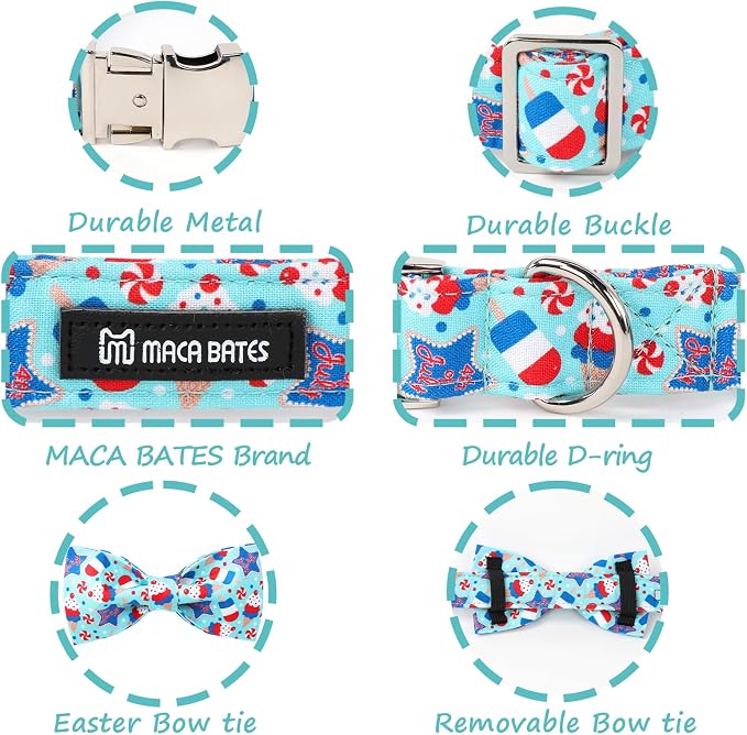 Maca Bates 4th of July American Flag Dog Collar with Bow Tie for Dogs Bowtie 4 of 7 Icecream Adjustable Durable Patriotic Collars USA Independence Day Gift for Small Medium Large XL Boy GirlPuppy