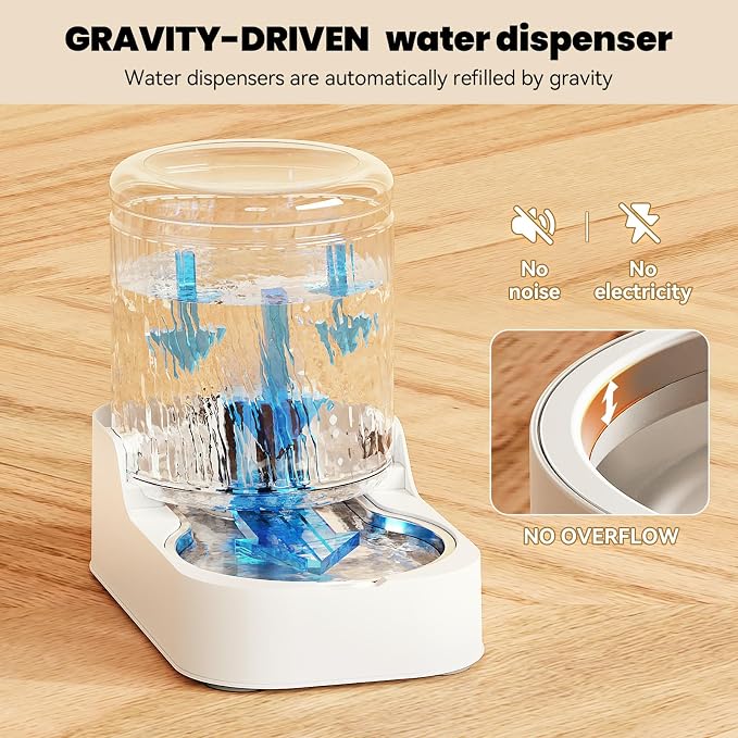 JUNSPOW Automatic Cat Feeder Dog Water Bowl Dispenser Set with Stainless Steel Bowl, Adjustable Food Dispensing & Keep Food Dry, Auto Pet Feeder and Waterer for Cats and Dogs