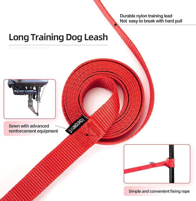 Dog/Puppy Obedience Recall Training Agility Lead - 15ft 20ft 30ft 50ft Training Leash - Great for Play, Camping, or Backyard - Red 15ft (15Feet, Red)