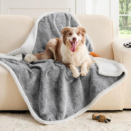 ChiXnuggle Waterproof Dog Blankets for Large Dogs, 50x60 Inch Reversible Faux Fur & Sherpa Washable Pet Blanket, Soft Pet Throw for Couch Bed Protection, Black