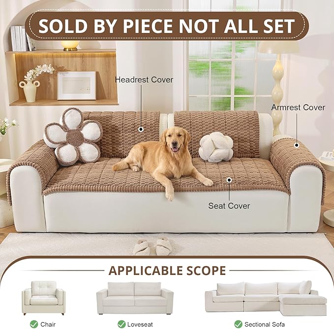 OstepDecor Couch Cover for Dogs, Washable Non Slip Sofa Cover for Pets, Soft Couch Covers for Sofa, Loveseat and Sectional, Furniture Protector Against Pet Hair & Scratches (27.6" x 27.6", Brown)