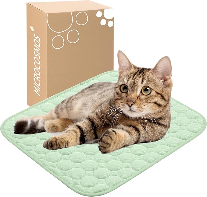 MICROCOSMOS Summer Cooling Mat & Sleeping Pad- Water Absorption Top, Materials Safe, Easy Carry, EZ Clean. Keep Cooling for Pets, Kids and Adults.(Green, 19" x15")