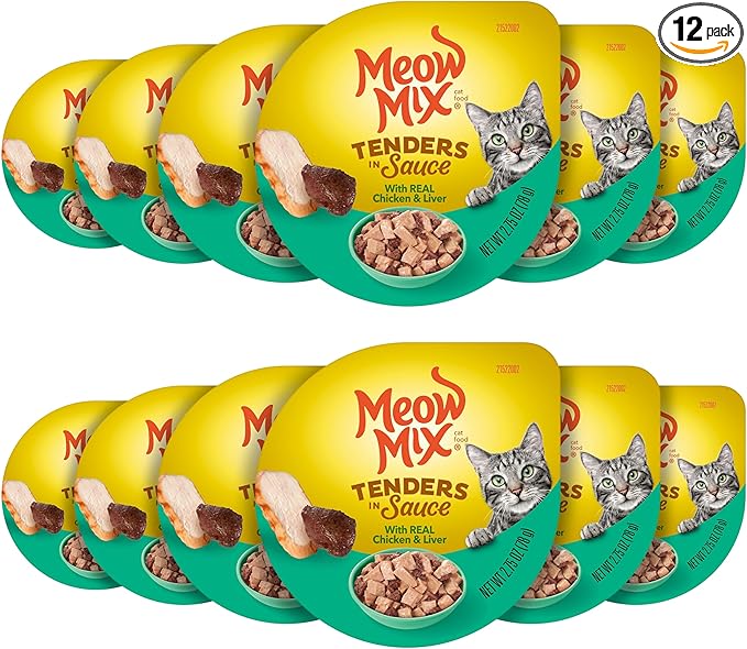 Meow Mix Tenders in Sauce Wet Cat Food, Chicken & Liver, 2.75 Ounce Cup (Pack of 12)