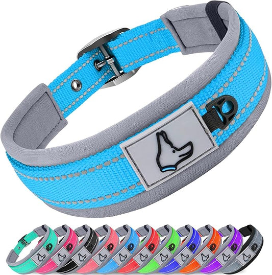 Joytale Dog Collar for Small Dogs, Neoprene Padded and Adjustable, Reflective Wide Heavy Duty Pet Collars with Durable Metal Belt Buckle for Walking, Sky Blue, S