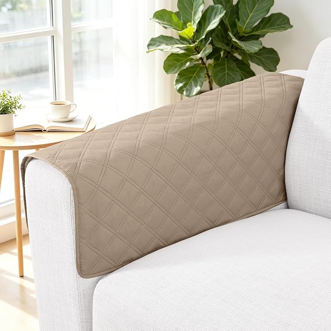 Smiry Waterproof Couch Covers for Dogs Washable, Reversible Pet Couch Covers for 3 Cushion Sofa Pet Friendly, Soft Sofa Furniture Protector for Dogs Cat Kids, Checkered (30"x30", Taupe/Beige)