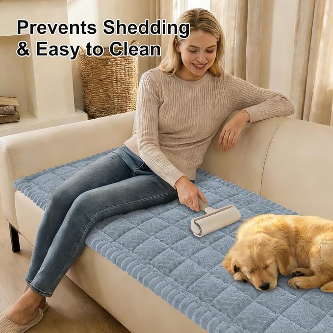 Smiry Couch Cover for Dogs, Non Slip Fuzzy Pet Sofa Arm Covers Washable for Armrest & Backrest, Soft Thick Furniture Protector for Cats Dogs, Against Fur, Dirt (Haze Blue, 27.6"x27.6")