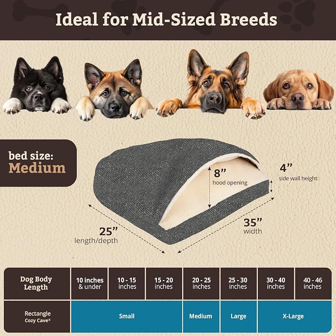 Snoozer Rectangle Cozy Cave Dog Bed - Indoor Dog Bed with Cover Cave, Covered Calming Burrow for Small & Medium Sized Pets with Blanket Attached, Enclosed, Washable Cover - Medium, Merlin Pewter