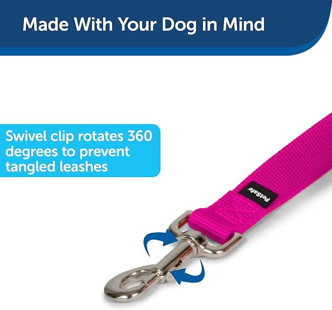 PetSafe Nylon Dog Leash Strong, Durable, Traditional Style Lead with Easy to Use Bolt Snap for Small, Medium and Large Dogs 3/4 in. x 6', Raspberry