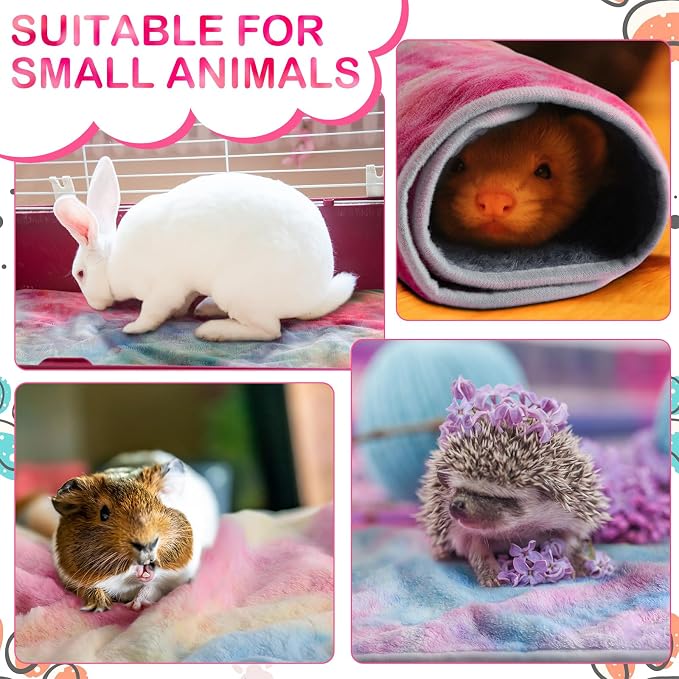 Reginary 4 Pcs Waterproof Guinea Pig Blankets Washable Small Animal Fleece Bedding Absorbent Guinea Pig Cage Liners Reusable Training Pee Pad Pet Sleep Mat for Hamster(Tie Dye Pattern,24 x 16 Inch)