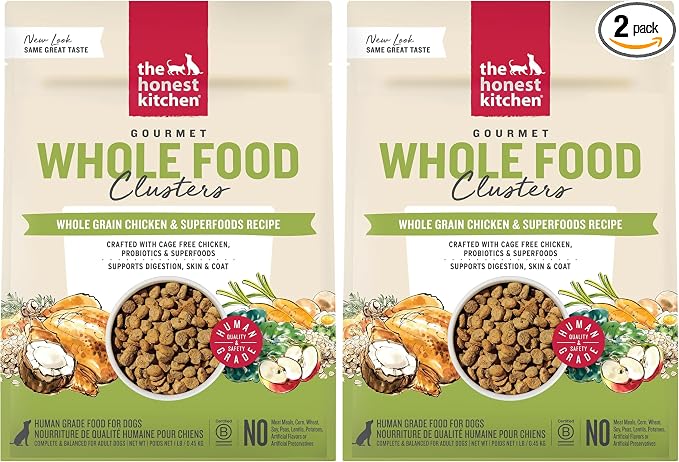 The Honest Kitchen Whole Food Clusters Whole Grain Chicken & Oat Dry Dog Food, 1 lb Bag (Pack of 2)
