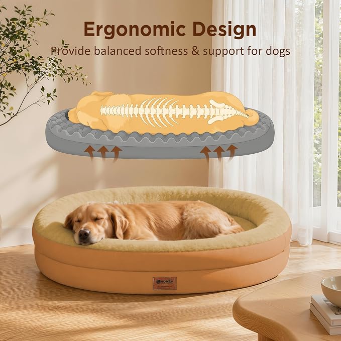 Orthopedic Jumbo Dog Bed for Extra Large Dogs, Giant Waterproof Dog Bed for Large Breed Dogs, Supportive Egg Crate Foam Pet Bed with Removable Washable Cover & Non-Slip Bottom, Orange