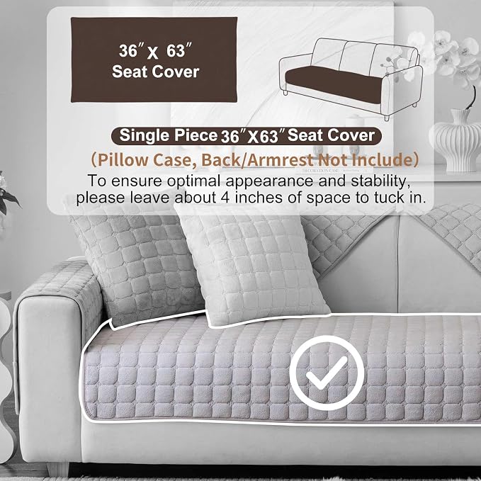 Velvet Washable Couch Cover for Pets Dogs, Non Slip Sectional Sofa Covers for 3 Cushion Couch Sofa L Sharped Sofa Slipcovers, Furniture Protector (1 PCS 36"x63", Light Grey)