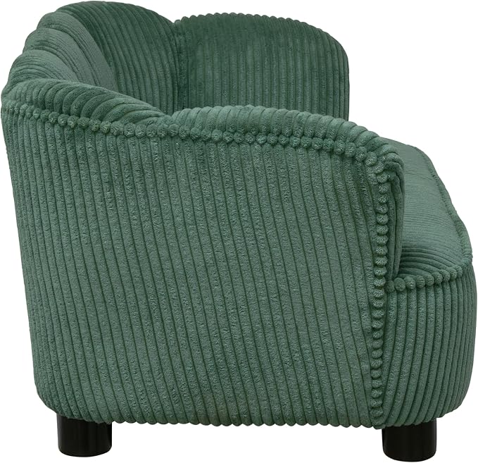 Paws & Purrs Retro Scalloped Back Sofa Style Pet Bed, Dog & Cat Couch with Tufted Cushion & Armrest, Stylish Indoor Pet Furniture, Sage
