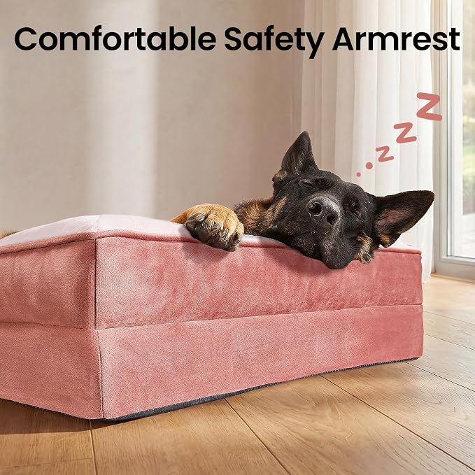 OhGeni Orthopedic Dog Bed Couch Big Cat Sofa for Extra Large Sized Pets with Memory Foam, Machine-Washable Waterproof Removable Cover, Soft Comfortable Fabric, 44-inch (Pink)
