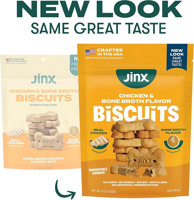 Jinx Oven-Baked Chicken Bone Broth Biscuit Treats, Crunchy, All Natural, Superfood-Rich with Real Chicken, Pumpkin & Blueberries, 16oz (Pack of 2)