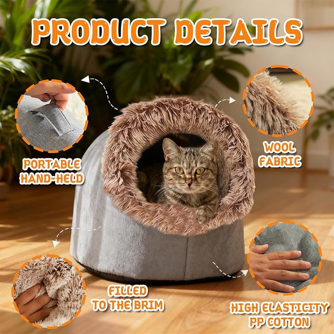 Winter Warm Pet Cave Bed, 2026 New Winter Cozy Cat Tent for Indoor, Soft Plush Cozy Indoor Nest with Non-Slip Bottom for Small Medium Dogs, Cats (Green, L, 20 * 16 * 15inches)