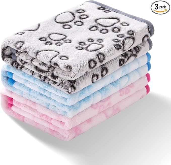 Stuffed 3pcs Premium Soft Dog Blankets for Small Dogs, Cat Blanket Calming Washable for Bed Couch Crate Protection Cover, Dog Puppy Kitten Essentials Christmas Dog Gifts, 32 * 40 inches