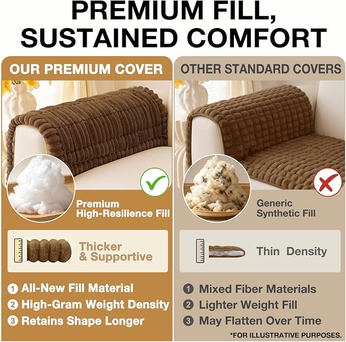 hyha Couch Cover for Dogs Washable, Non Slip Thick Flannel Sofa Protector, Pet Friendly Plush Furniture Cover for Sectional Sofa & Loveseat (Brown, 43" x 63")