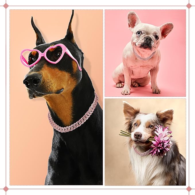 LEIFIDE Dog Chain Collar Diamond Link Puppy Collar 12 mm Wide Dog Necklace Metal Cat Chain Pet Crystal Necklace Jewelry Accessories for Small Medium Large Pet(22 Inch,Rose Gold, Pink)