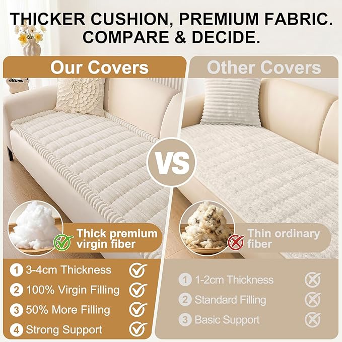 Smiry Couch Cover for Dogs, Non Slip Washable Sofa Protector for Pets, Soft Furniture Cover for Pet, Stylish Sofa Covers, Cozy Protect Against Fur, Dirt & Everyday Messes (White, 35.4" x 63")