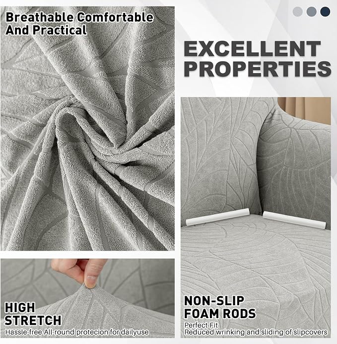 YEMYHOM Couch Cover Latest Jacquard Design High Stretch Sofa Chair Covers for Living Room, Pet Dog Cat Proof Armchair Slipcover Non Slip Elastic Furniture Protector (Small, Begonia Leaf Light Gray)