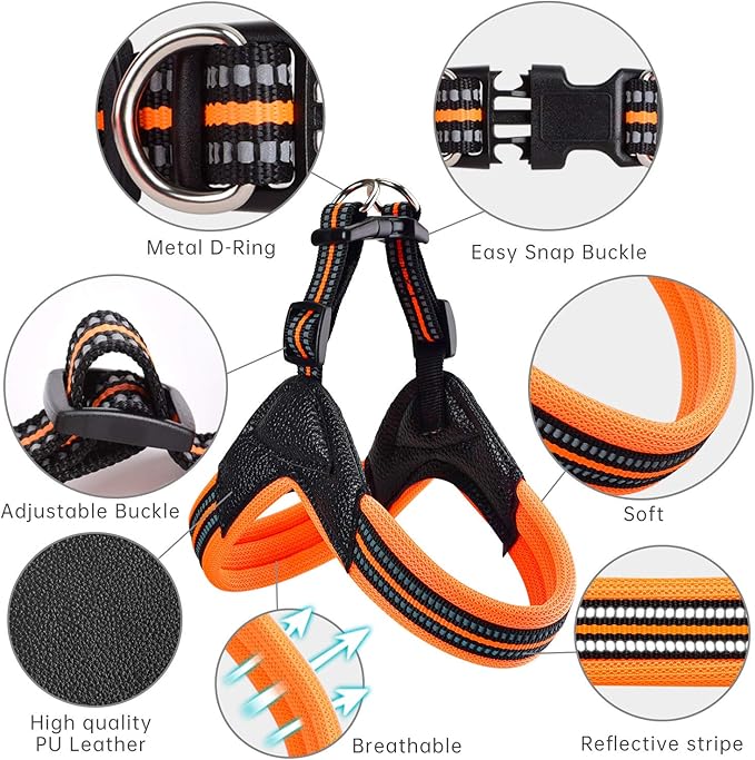Dog Harness No Pull Ultra Soft Breathable Padded Pet Harness 2 Adjustable Botton, 3M Reflective Pet Harness for Dogs Easy Control for Small Medium Large Dogs (L, Bright Orange)