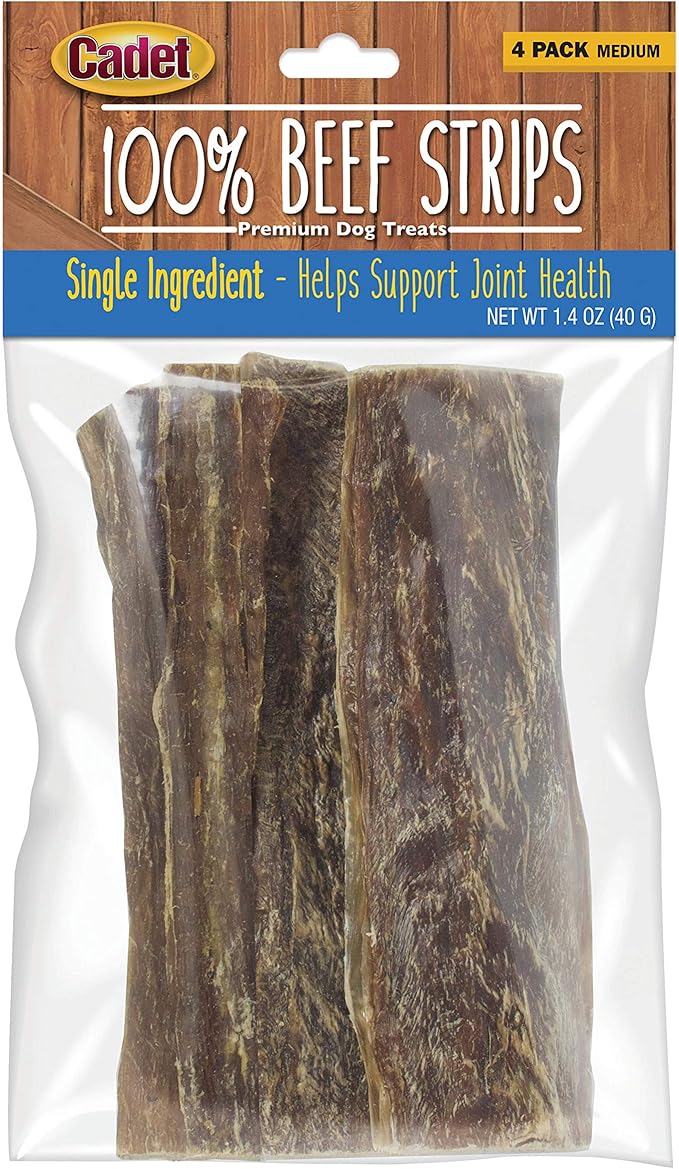 Cadet 100% Beef Strips Dog Treats, Single Ingredient Beef Esophagus Dog Jerky, Healthy High Protein Rawhide Alternative for Small & Large Dogs, 1.4 Ounce