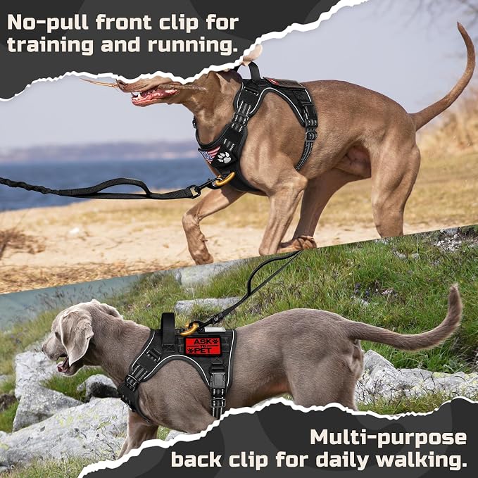 rabbitgoo Tactical Dog Harness for Large Dogs, No Pull Military Service Vest with Handle & Molle, Easy Control for Training Walking, Adjustable Reflective Straps, Black, XL