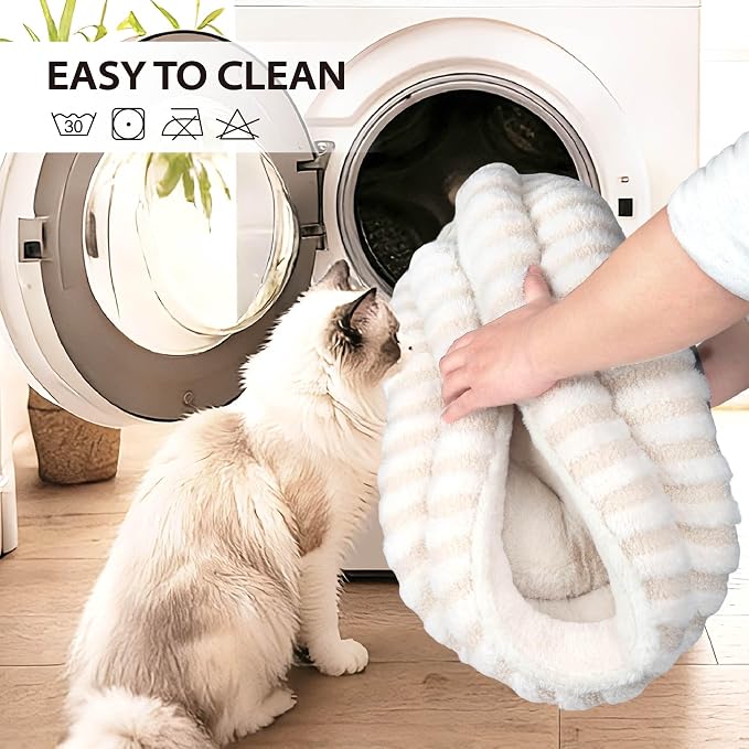 Cat Bed Kitten Bed - Washable Round Cat Beds for Indoor Cats, Soft Corduroy Fleece Pet Bed for Puppy and Kitten with Removable Double Sided Inner Cousion, 20", Grey