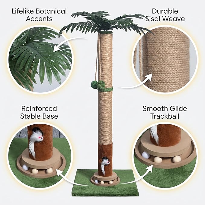Fantasreen Cat Scratching Post 35'' Tall Cat Scratcher, Scratching Posts for Indoor Cats with Cat Toy Mouse, Interactive Wooden Track Ball for Kittens Adults Cats
