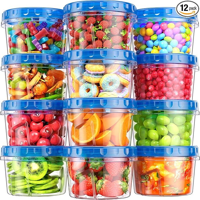 BiuLeon 12 Pack-17oz Freezer Storage Containers, Plastic Food Storage Containers with Twist Top Lids, BPA Free and Reusable Soup Containers with Lids, Leakproof/Microwave/Dishwasher Safe
