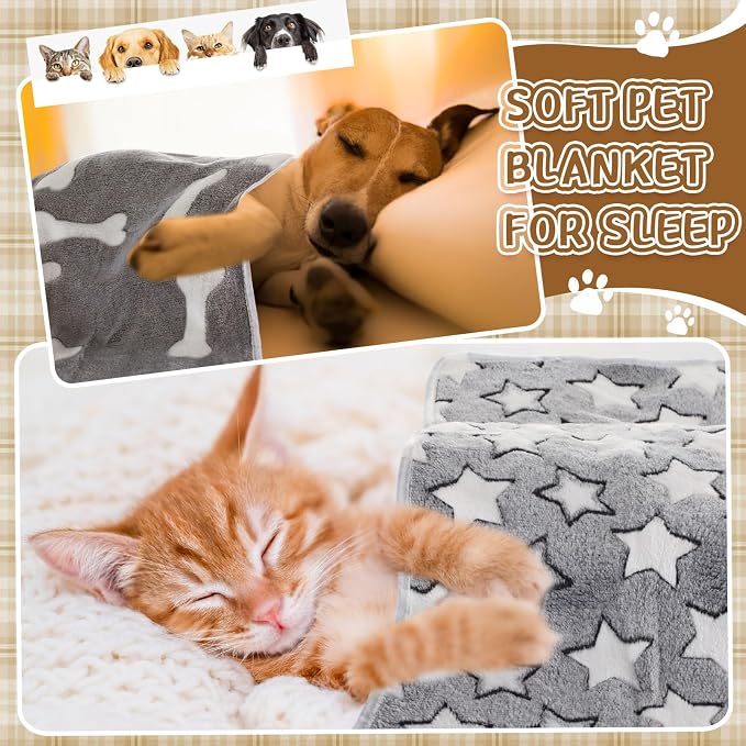 HunnmingRe 6 Pcs Puppy Blankets for Small Dogs Super Soft Flannel Pet Washable Blankets with Cute Paw Print 23x16'' Warm Sleep Mat for Dogs Puppy Cat