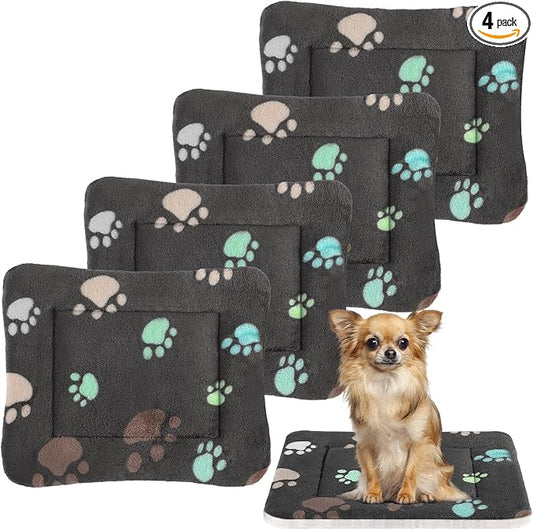Tuanse 4 Pack Ultra Soft Dog Cat Bed Mat Small Animal Guinea Pig Bed with Cute Print Reversible Fleece Dog Crate Kennel Pad Cozy Washable Thickened Hamster Pet Beds Mat(23 x 18 Inches,Black)