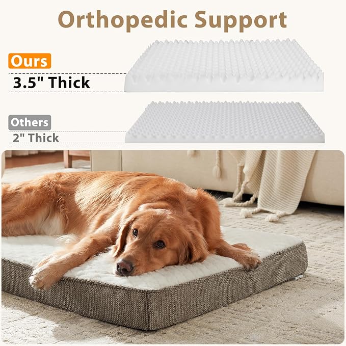 JOEJOY Orthopedic Dog Bed for Extra Large Dogs, Washable Dog Crate Bed Large Sized with Removable Cover, Egg Memory Foam Big Pet Beds, Beige, 47"x29"