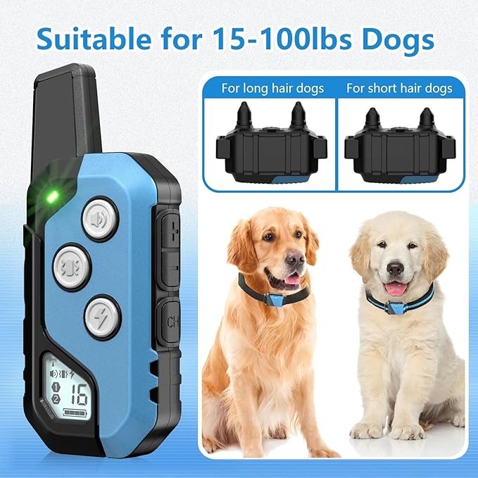 Shock Collar for Dogs, Dog Training Collar with Remote Control for 2 Dogs, 3 Training Modes with Beep, Vibration and Satic, Waterproof, Rechargeable for Large Medium
