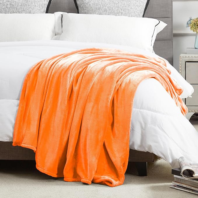 DREAMNINE Soft Fall Fuzzy Fleece Throw Blanket for Couch Sofa 50" x 60", Decorative Solid Lightweight Velvet Blanket for Chair, Cozy Accent Shaggy Micro Plush Flannel Blankets for Bedroom Dorm, Orange
