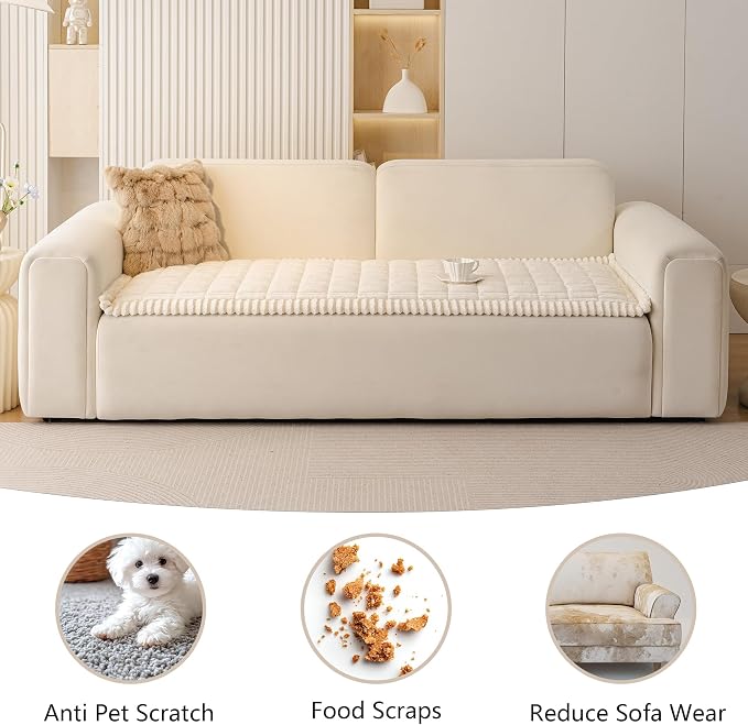 MEETSKY Cream Couch Covers for 3 Cushion Sofa Pet Friendly, Non Slip Couch Cover for Dogs Washable, Soft Sofa Covers Couch Protector Covers, Dog Mat for Couches, 27.6" x 82.7"
